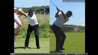 Jon Rahm golf swing  Long Iron faceon amp downtheline July 2017 [upl. by Ainak]