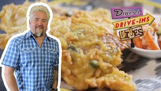 Guy Fieri Eats Some DYNAMITE Indonesian Tempeh Fritters  Diners DriveIns and Dives  Food Network [upl. by Zacherie]