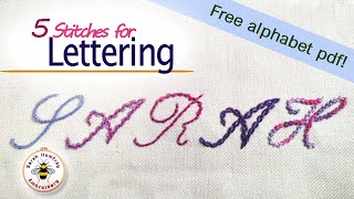 FIVE stitches for embroidered lettering tutorial [upl. by Terchie26]