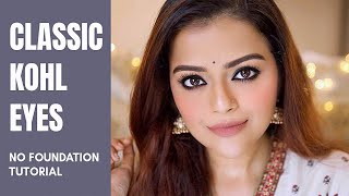 INDIAN FESTIVE NO FOUNDATION SMUDGED KAJAL LOOK  SMOKEY KAJAL TUTORIAL FOR BEGINNERS [upl. by Gnivri864]