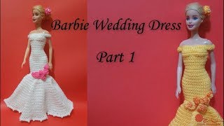 How to crochet Barbie Wedding dress part 1 form 2 tutorial left hand [upl. by Polard]