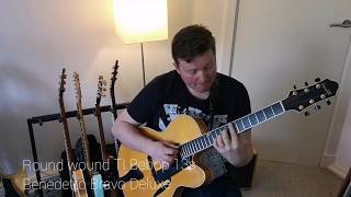 Roundwound vs Flatwound strings on jazz guitars [upl. by Nnylekoorb]