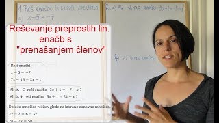 Reševanje preprostih linearnih enačb z ekvivalentnim preoblikovanjem  quots prenašanjem členovquot [upl. by Anoyk]