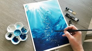 Simple Watercolor Underwater Scene Painting Demonstration Sea Water Ocean [upl. by Eidak]