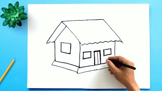 Simple House Drawing ✅ How to Draw a House step by step Easy [upl. by Archangel604]